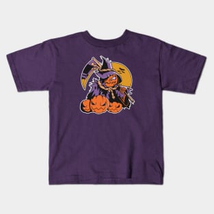 Spooky Pumpkin Head Scarecrow Kids T-Shirt